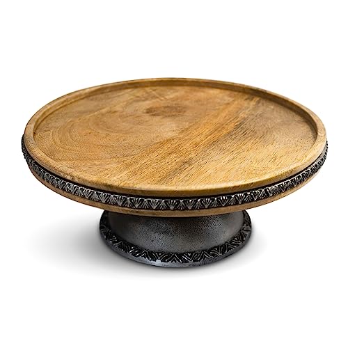 Foxglove Market Wood Cake Stand 11" with Metal Base - Pedestal Base Serving Platter
