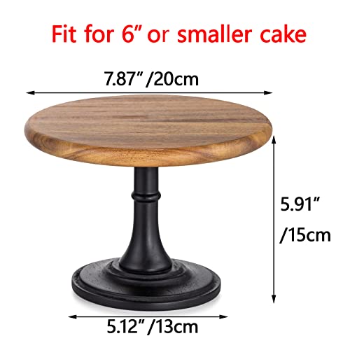 Wood Cake Dessert Stand with Metal Black Matt Base, 8 inches Round Cupcake Holder, Wedding Birthday Party Pedestal Display Plate (Wood, S)