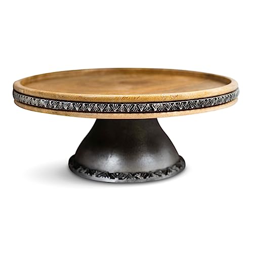 Foxglove Market Wood Cake Stand 11" with Metal Base - Pedestal Base Serving Platter