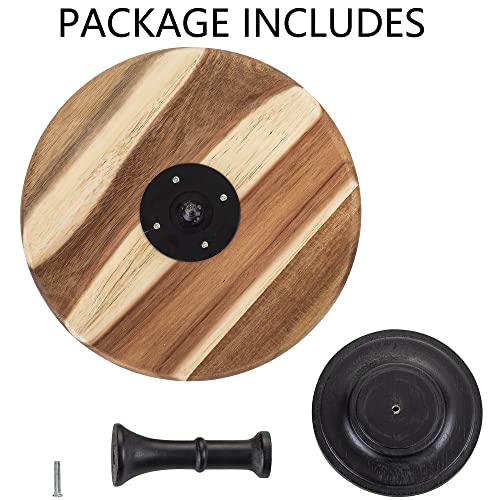 Wood Cake Dessert Stand with Metal Black Matt Base, 8 inches Round Cupcake Holder, Wedding Birthday Party Pedestal Display Plate (Wood, S)