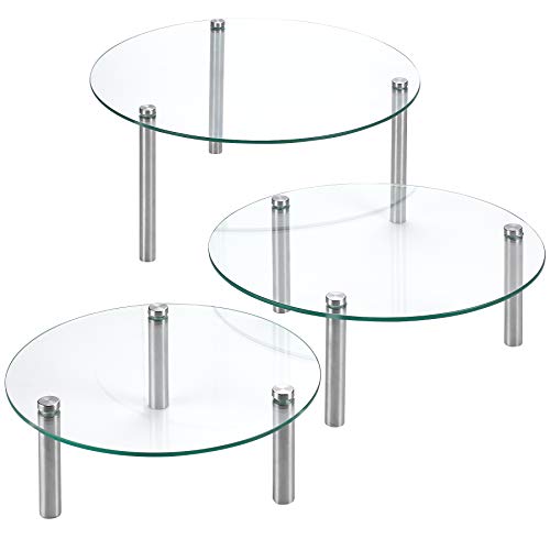 3 Tier Round Tempered Glass Display Stand 9, 11, 13” for Cake, Cupcakes, Desserts, Bakery, Appetizers – Set of 3 Glass Retail Display Raiser. (Clear)