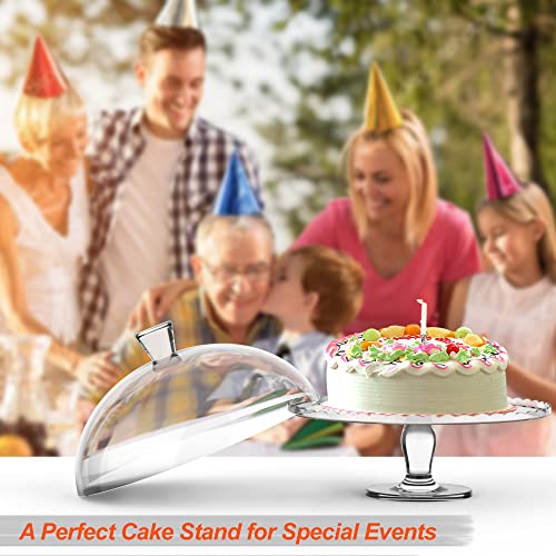 Glass Cake Stand with Dome - Footed Glass Service Plate, Large Size (12 inch), Footed Cake Plate Wıth Dome, Multifunctional Serving Platter, Durable Glass