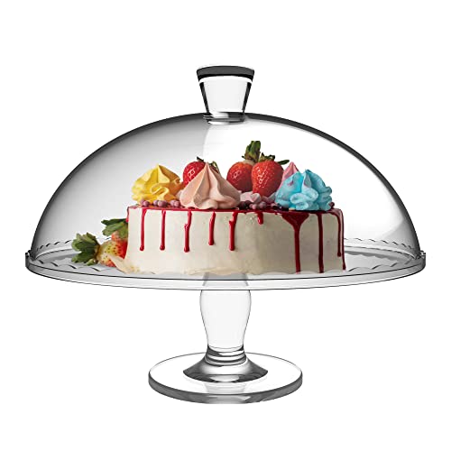 Glass Cake Stand with Dome - Footed Glass Service Plate, Large Size (12 inch), Footed Cake Plate Wıth Dome, Multifunctional Serving Platter, Durable Glass