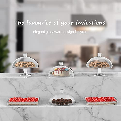 Glass Cake Stand with Dome - Footed Glass Service Plate, Large Size (12 inch), Footed Cake Plate Wıth Dome, Multifunctional Serving Platter, Durable Glass