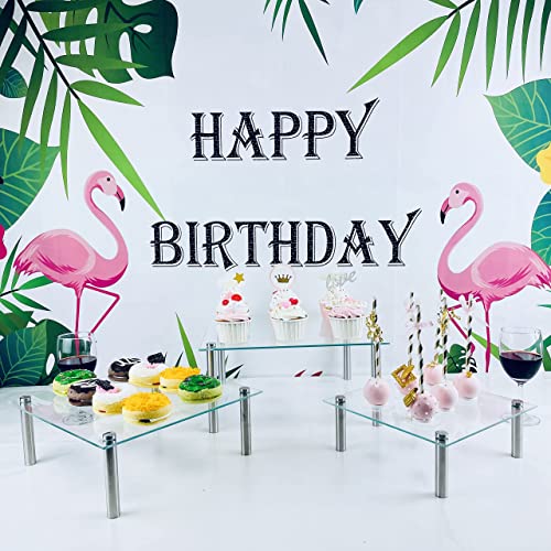 FESTLOVE 3 Pcs Square Tempered Glass Cake Stands Set 8 10 13 Inch Cupcake Display Stand Plate for Dessert Table Serving Platter