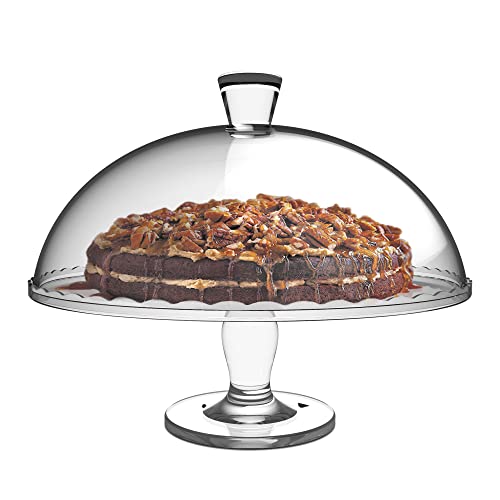 Glass Cake Stand with Dome - Footed Glass Service Plate, Large Size (12 inch), Footed Cake Plate Wıth Dome, Multifunctional Serving Platter, Durable Glass