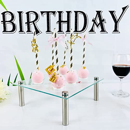 FESTLOVE 3 Pcs Square Tempered Glass Cake Stands Set 8 10 13 Inch Cupcake Display Stand Plate for Dessert Table Serving Platter