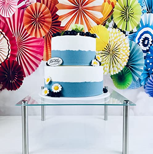 FESTLOVE 3 Pcs Square Tempered Glass Cake Stands Set 8 10 13 Inch Cupcake Display Stand Plate for Dessert Table Serving Platter