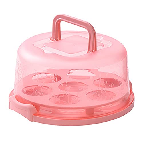 UgyDuky Portable Round Cake Holder with 7 Round Holes Detachable with Flat Handles & Dome Lid Dessert Cupcake Box Storage Cover Boxes for Cake, Pies, Cookies, Nuts, Muffins, Fruit etc (Pink)