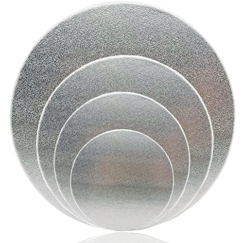 4 Pack Cake Boards, 6, 8, 10, 12 Inch Round Cake Circles, Cake Base Cardboards 1 of Each Size for Cake Decorating, Silver
