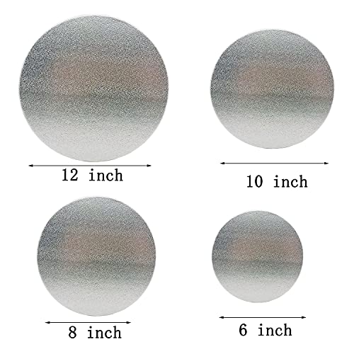 4 Pack Cake Boards, 6, 8, 10, 12 Inch Round Cake Circles, Cake Base Cardboards 1 of Each Size for Cake Decorating, Silver