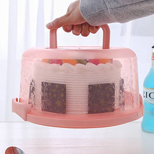UgyDuky Portable Round Cake Holder with 7 Round Holes Detachable with Flat Handles & Dome Lid Dessert Cupcake Box Storage Cover Boxes for Cake, Pies, Cookies, Nuts, Muffins, Fruit etc (Pink)