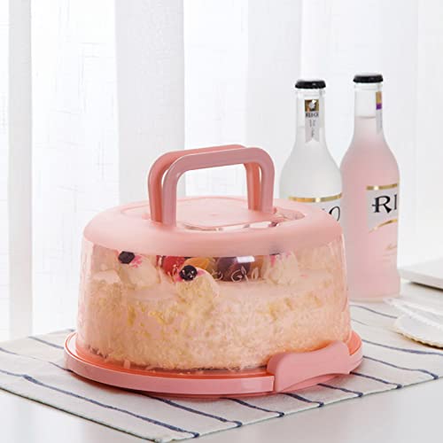 UgyDuky Portable Round Cake Holder with 7 Round Holes Detachable with Flat Handles & Dome Lid Dessert Cupcake Box Storage Cover Boxes for Cake, Pies, Cookies, Nuts, Muffins, Fruit etc (Pink)