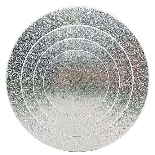 4 Pack Cake Boards, 6, 8, 10, 12 Inch Round Cake Circles, Cake Base Cardboards 1 of Each Size for Cake Decorating, Silver