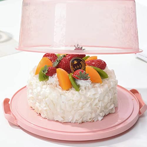 UgyDuky Portable Round Cake Holder with 7 Round Holes Detachable with Flat Handles & Dome Lid Dessert Cupcake Box Storage Cover Boxes for Cake, Pies, Cookies, Nuts, Muffins, Fruit etc (Pink)