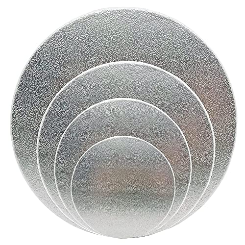 4 Pack Cake Boards, 6, 8, 10, 12 Inch Round Cake Circles, Cake Base Cardboards 1 of Each Size for Cake Decorating, Silver