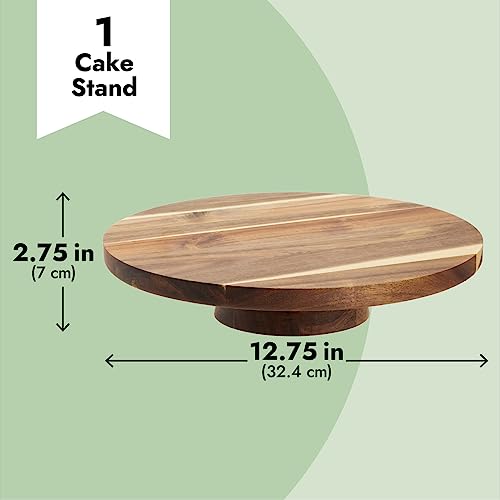Round Acacia Wood Cake Stand for Wedding, Wooden Serving Platter for Appetizers and Desserts (12.75 in)