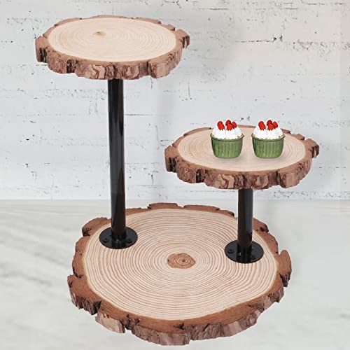 Wood Cupcake Stand, Farmhouse Rustic Cupcake Stand with 3 Tier, Table Display Stand Cake Tools Round Cake Plate for Presenting, Birthday, Parties, Weddings, Natural Wooden Cake Stand Dessert Display