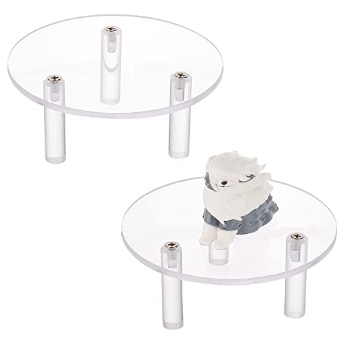 FINGERINSPIRE 2 Packs Clear Acrylic Jewelry Display Riser 3.9x1.9inch Round Acrylic Cake Stand 3-Leg Display Riser Assembled Transparent Display Holder for Jewelry Action Figure Showing