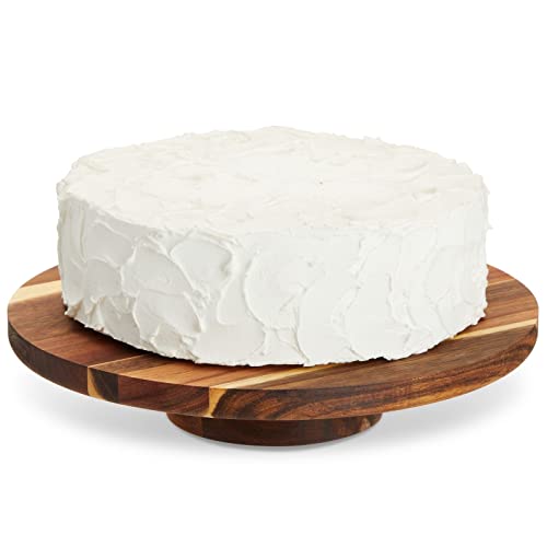 Round Acacia Wood Cake Stand for Wedding, Wooden Serving Platter for Appetizers and Desserts (12.75 in)