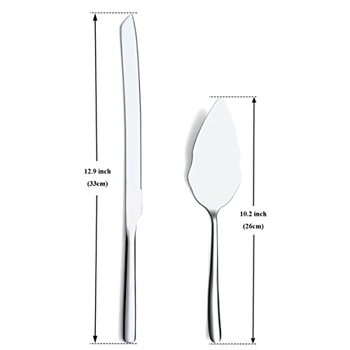 Wedding Cake Knife and Server Set, Stainless Steel Cake Cutting Set for Wedding, Include Cake Cutter and Cake Server for Wedding, Parties, Activities, Family, Dishwasher Safe (Shiny Silver)