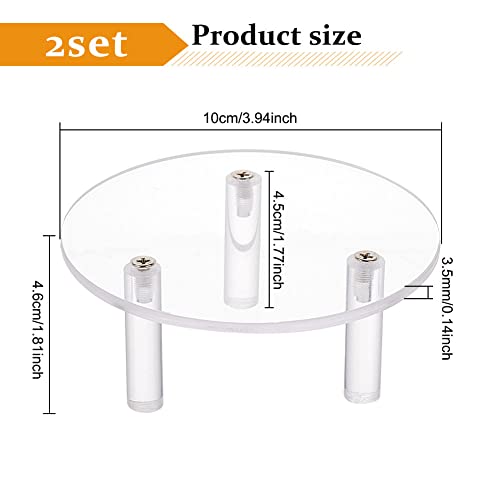 FINGERINSPIRE 2 Packs Clear Acrylic Jewelry Display Riser 3.9x1.9inch Round Acrylic Cake Stand 3-Leg Display Riser Assembled Transparent Display Holder for Jewelry Action Figure Showing