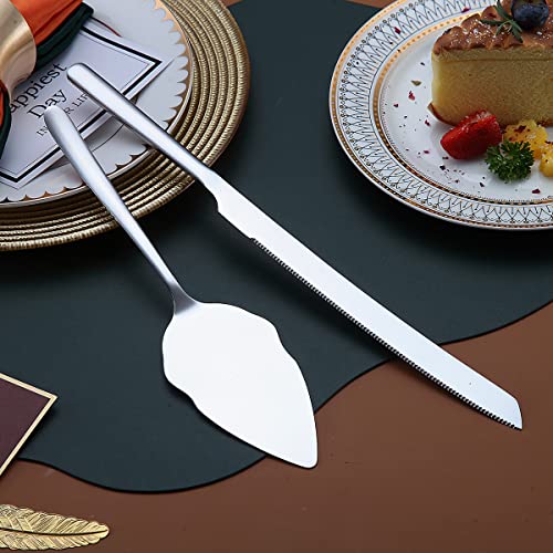 Wedding Cake Knife and Server Set, Stainless Steel Cake Cutting Set for Wedding, Include Cake Cutter and Cake Server for Wedding, Parties, Activities, Family, Dishwasher Safe (Shiny Silver)