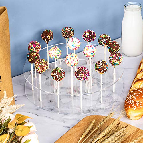 YestBuy Cake Pop Display Stand, 16 Hole Cake Pop Holder, Lollipop Holder for Weddings, Birthday Parties, Anniversaries Gift, Candy Decorative (Clear)