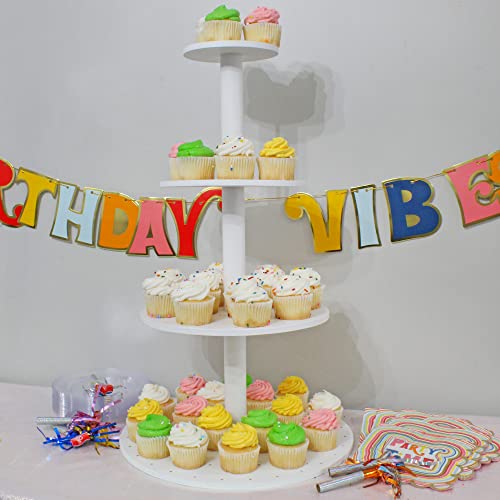 Darware Cake Pop/Cupcake Stand (4-Tiered); White Wooden Dessert Display for Parties and Special Events