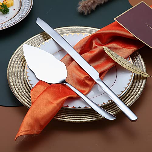 Wedding Cake Knife and Server Set, Stainless Steel Cake Cutting Set for Wedding, Include Cake Cutter and Cake Server for Wedding, Parties, Activities, Family, Dishwasher Safe (Shiny Silver)