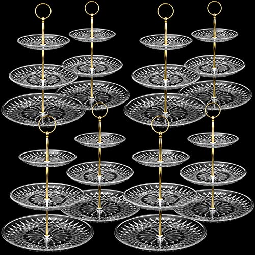 8 Packs 3 Tier Crystal Acrylic Clear Cake Stand with Gold Round Holder Acrylic Cupcake Stand Holder for Home Wedding Holiday Birthday Baby Shower Tea Party