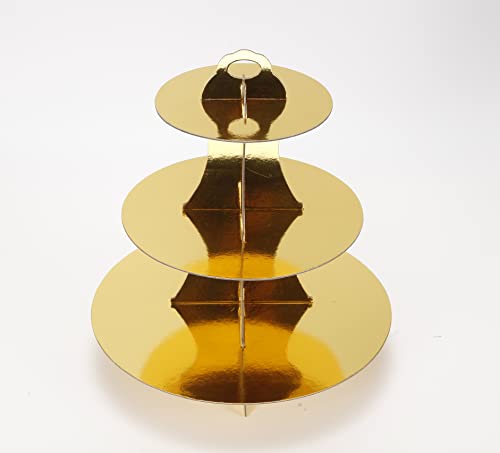 YLDW 3-Tier Cupcake Stand, Gold Cardboard Cake Stand Holder, Tiered DIY Cupcake Stand Tower for Dessert Table Displays, Birthday Theme Party Favors Decoration, Floral Tea Party, 12" W x 12.8" H