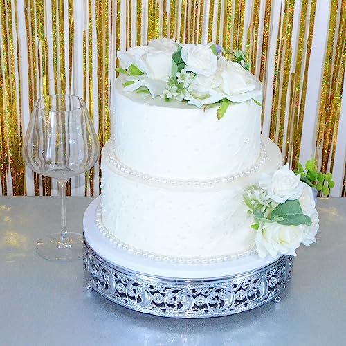 12 in Cake Stand Metal Cupcake Stands Dessert Display Plate for Wedding Party Birthday (Silver)