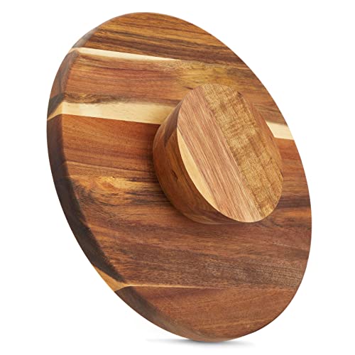 Round Acacia Wood Cake Stand for Wedding, Wooden Serving Platter for Appetizers and Desserts (12.75 in)