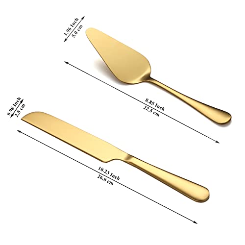 Kyraton Gold Wedding Cake Knife and Server Set, Gold Titanium Plating Stainless Steel Cake Cutting Set For Wedding Include Cake Cutter And Cake Server Perfect For Wedding, Birthday