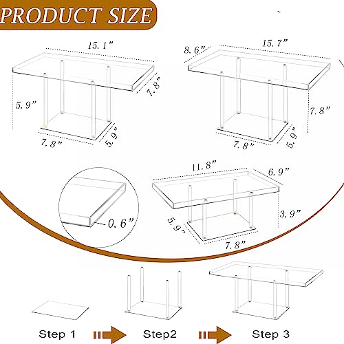 HeiMma 3 Pack Dessert Table Display Set, Clear Acrylic Dessert Display Stands Buffet Risers for Cupcakes Dessert Pastry Food Fruit Candy Treat Bases para Postres de Mesa for Wedding Birthday Party