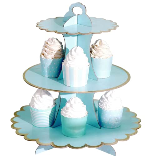 YHomU 3-Tier Party Cupcake Stand, Cardboard Cake Holder Round Dessert Display Tower Party Decorative Stand, Stable Serving Stand for Weddings, Birthdays, Parties