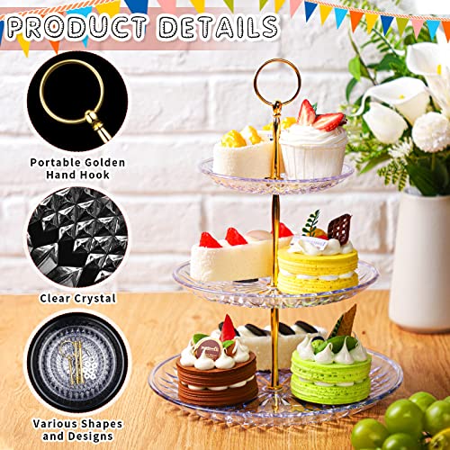 8 Packs 3 Tier Crystal Acrylic Clear Cake Stand with Gold Round Holder Acrylic Cupcake Stand Holder for Home Wedding Holiday Birthday Baby Shower Tea Party