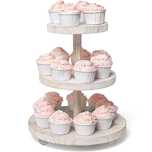 Weselljars 3 Tier Cupcake Stand Round,Wood Cake Stand with Tiered Tray Decor,Rustic Cake Stand,Cupcake Display for Home Tea Party, Birthday, Wedding, Farmhouse Decor,Woodland Baby Shower