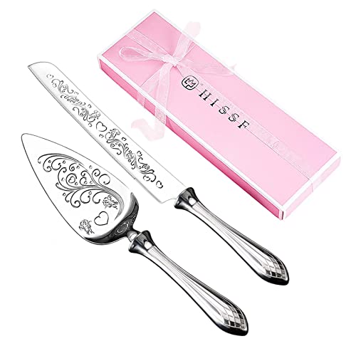 HISSF Cake Knife and Server Set,18/10 Stainless Steel Cake Pie Pastry Servers, Sweet Love Cake Serving Set Perfect For Wedding, Birthday,Home, Parties and Events