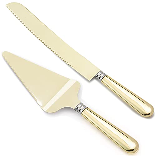 iooiluxry Gold Wedding Cake Knife and Server Set Cake Cutting Set for Wedding Cake Cutter & Pie Server Set for Birthdays, Anniversary, Parties