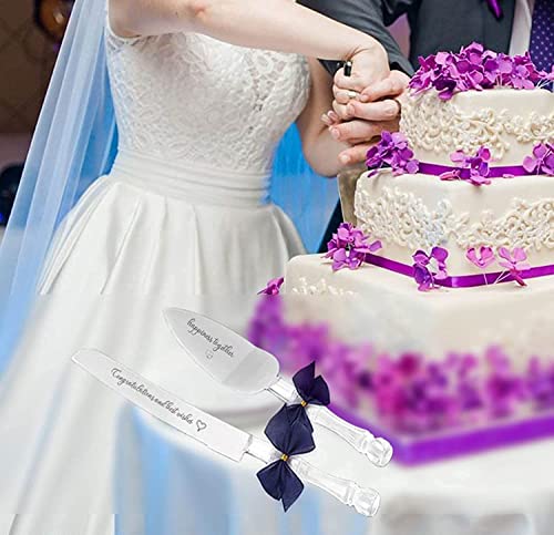 Wedding Cake Knife and Server Set with Blessings, Cake Knife Cutter Set for Wedding Holidays Birthdays Anniversary Receptions,Stainless Steel Blade and Crystal-Shaped Plastic Handle