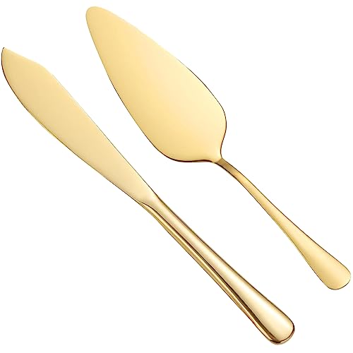 iooiluxry Wedding Cake Knife and Server Set Cake Cutting Set for Wedding Stainless Steel Gold Cake Pie Serving Set Gift for Anniversary Birthday Parties