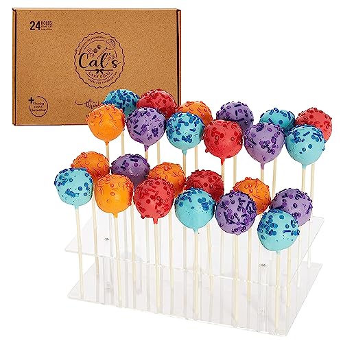 Cal's Cake Pops Premium 24 Hole (2 Dozen) Large Cake Pop Display Stand | Wider Spacing & Holes | Extra Support for 6'' OR 8'' Cake Pop Sticks, Clear