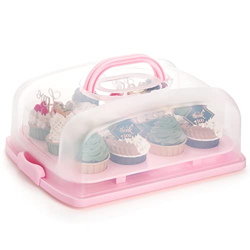 SOUJOY 2in1 Cupcake Carrier, Cupcake Keeper for 12 Standard-Size Cupcakes with Lid and Two Secure Side Closures, Portable Dessert Holder Transports Box for Cakes, Pies, Muffin