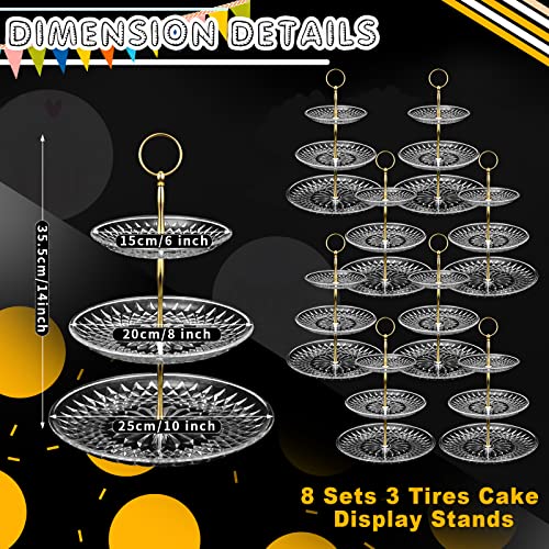 8 Packs 3 Tier Crystal Acrylic Clear Cake Stand with Gold Round Holder Acrylic Cupcake Stand Holder for Home Wedding Holiday Birthday Baby Shower Tea Party