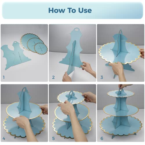 YHomU 3-Tier Party Cupcake Stand, Cardboard Cake Holder Round Dessert Display Tower Party Decorative Stand, Stable Serving Stand for Weddings, Birthdays, Parties