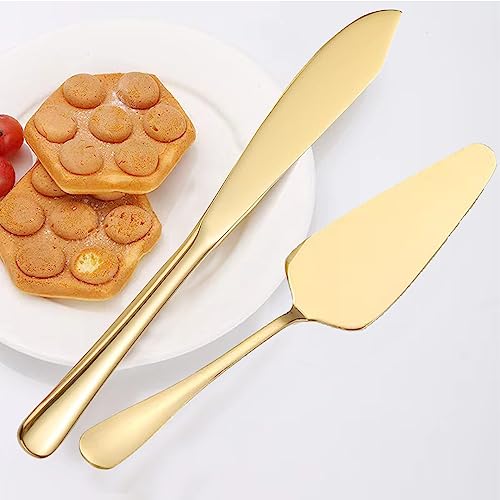 iooiluxry Wedding Cake Knife and Server Set Cake Cutting Set for Wedding Stainless Steel Gold Cake Pie Serving Set Gift for Anniversary Birthday Parties