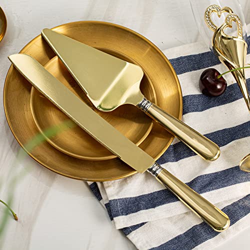 iooiluxry Gold Wedding Cake Knife and Server Set Cake Cutting Set for Wedding Cake Cutter & Pie Server Set for Birthdays, Anniversary, Parties