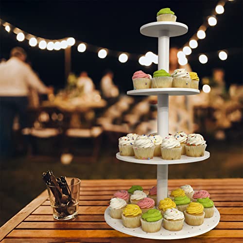 Darware Cake Pop/Cupcake Stand (4-Tiered); White Wooden Dessert Display for Parties and Special Events